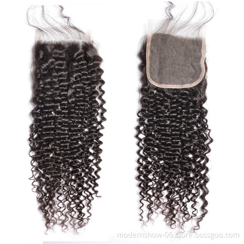 100 unprocessed virgin human hair Brazilian kinky curly weave lace closure 4x4 5x5 6x6 free part, middle part three part closure